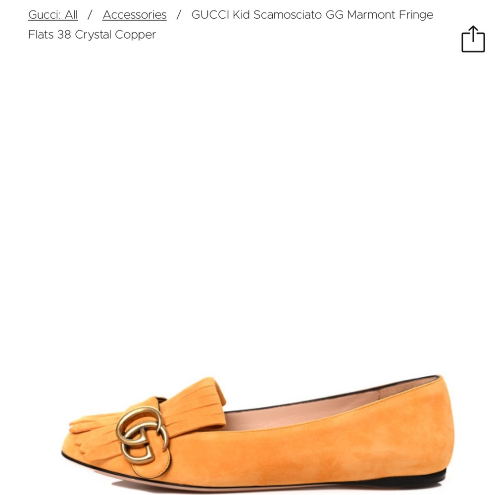 GUCCI  Kid Scamosciato GG Marmont Fringe Flats 38 Crystal Copper